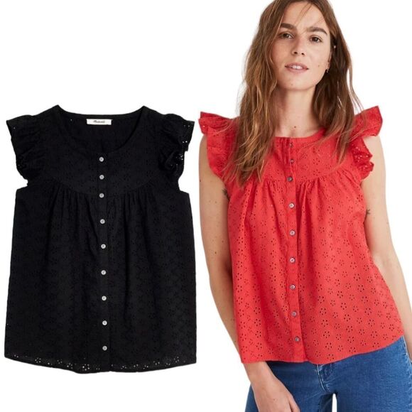 Madewell Ruffle Sleeve Bib Top - Picture 1 of 4